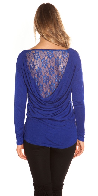 Trendy pullover with lace Royalblue